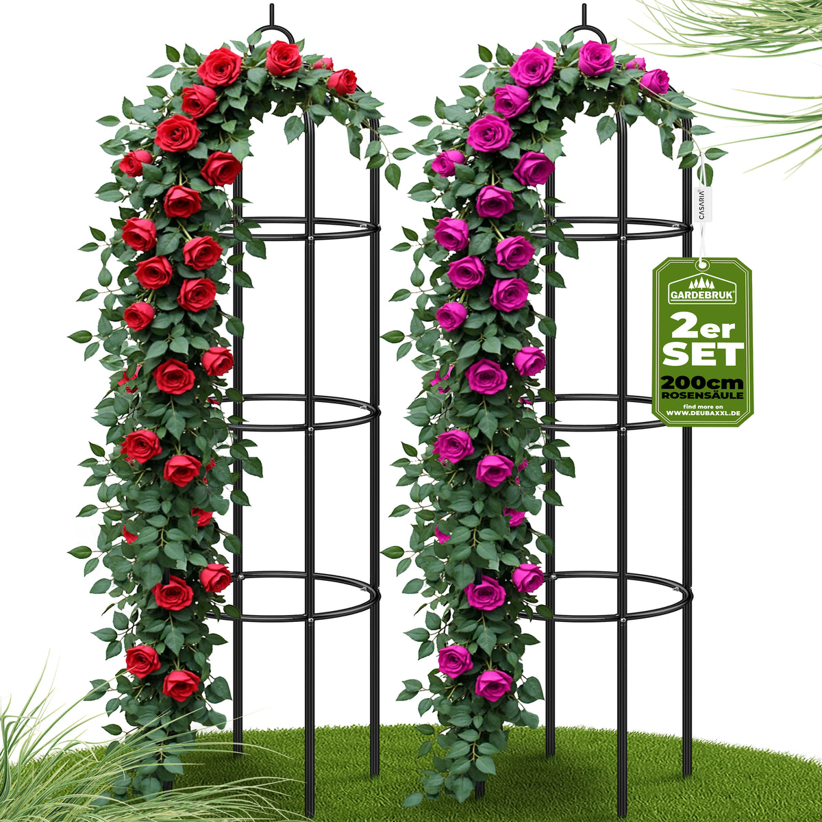 Set 2 x Pilastri per rose metallo nero 200x40cm