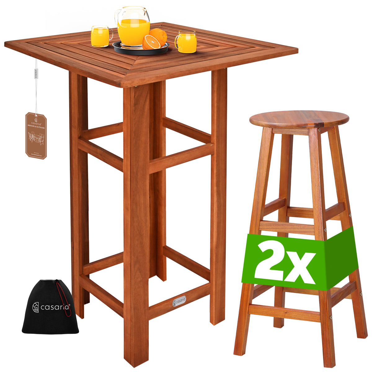 Set di tavoli da bar 3 pezzi in legno di acacia