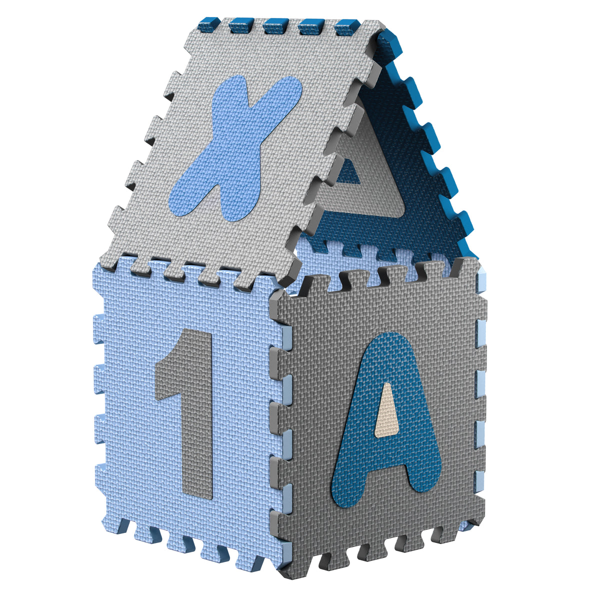 Tappeto puzzle XXL per bambini gommapiuma 3,3m² blu 86 pezzi