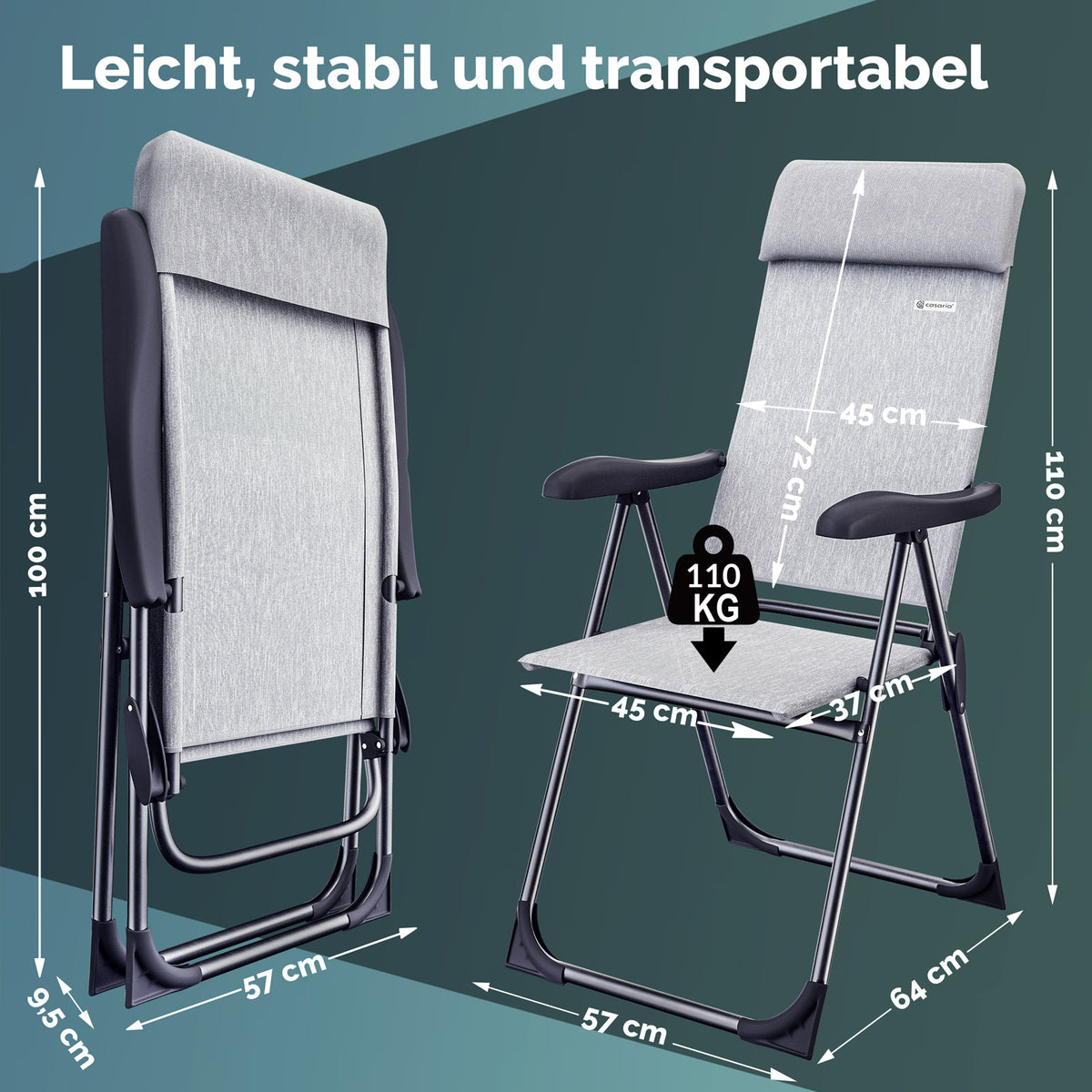 Sedie da giardino pieghevoli set da 4 grigio-melange