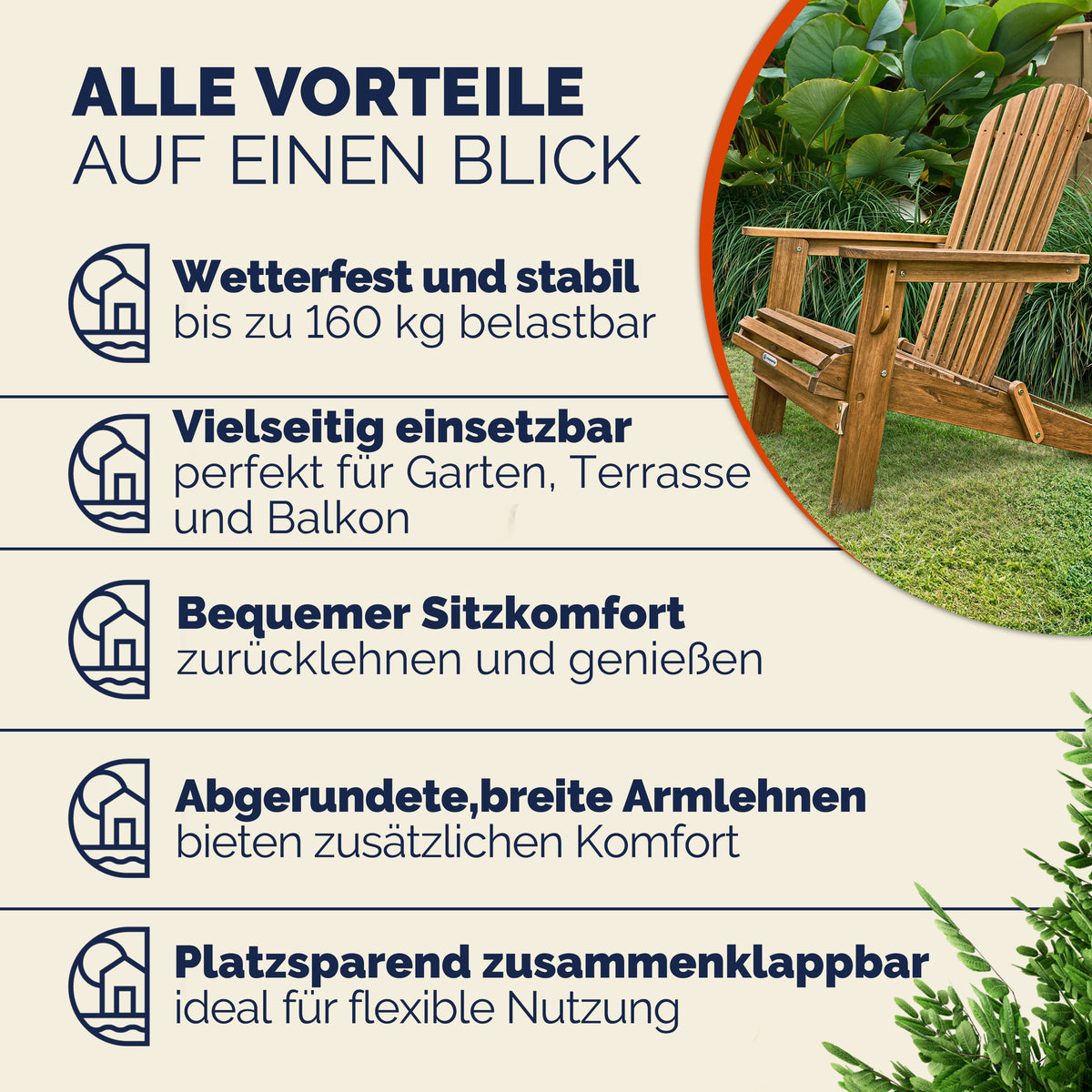 Set 2x sedia prendisole Adirondack acacia pieghevole