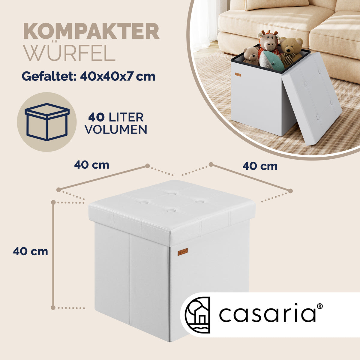 Set di 2 sgabelli in similpelle bianca 38x38x38cm pieghevoli