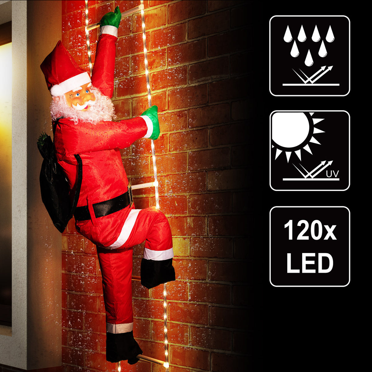 Babbo di Natale con scala 120LED 240 x39 x25cm