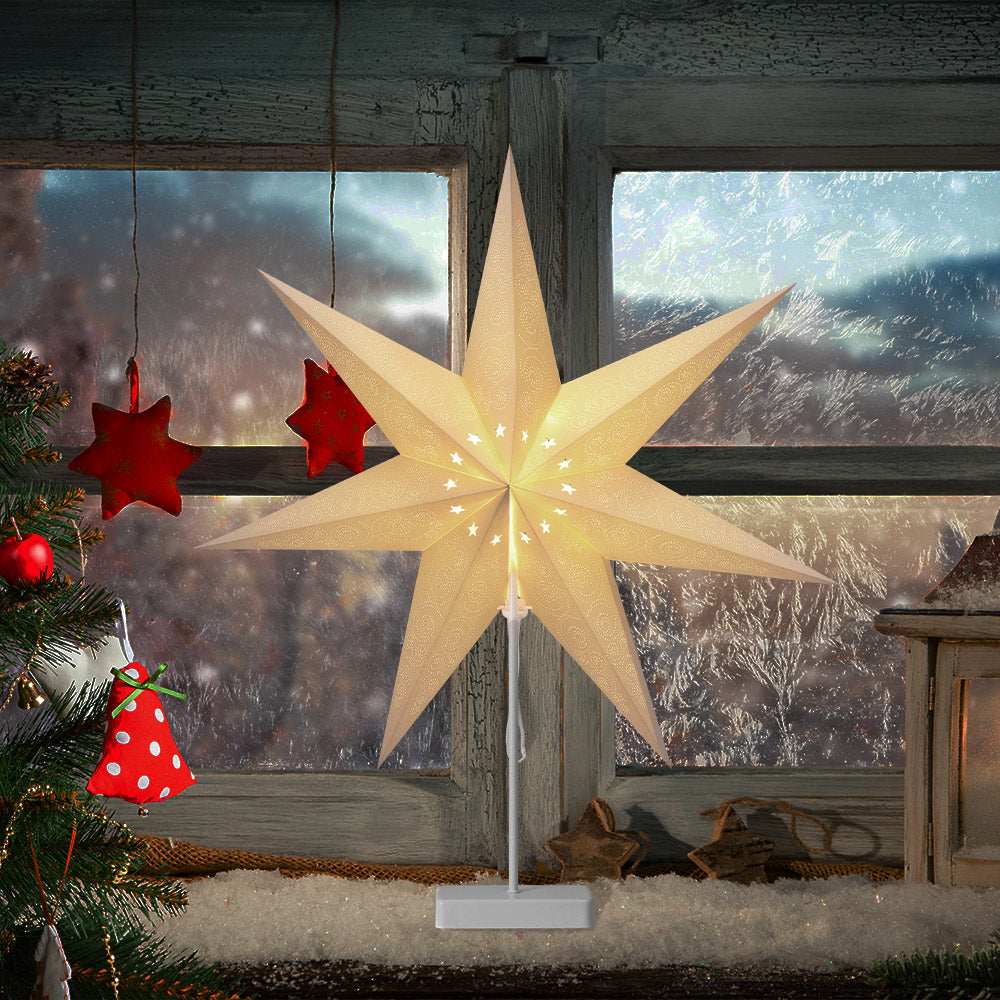 Stella di natale di carta bianco con LED 7 punte con stelline
