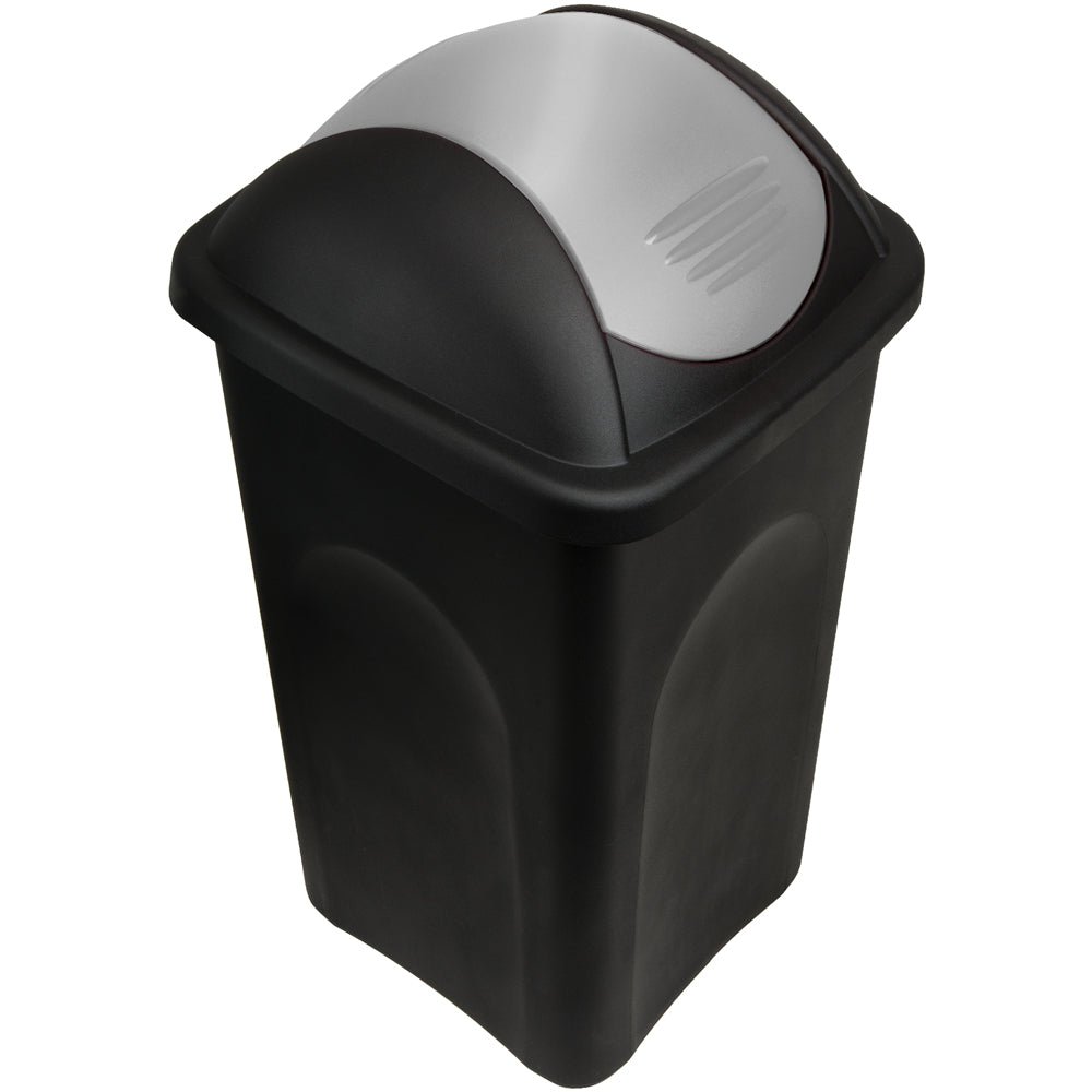 Pattumiera con coperchio nero-argento plastica 60L
