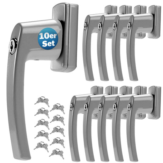 Maniglia per finestra con serratura set 10pz argento