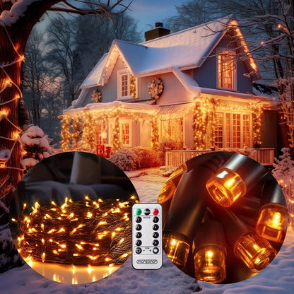 Catena di luci Natale 200 LED bianco caldo 20m telecomando