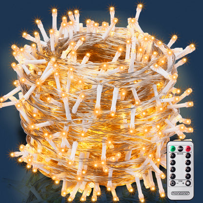 Catena di luci Natale 200 LED transparente bianco caldo 20m