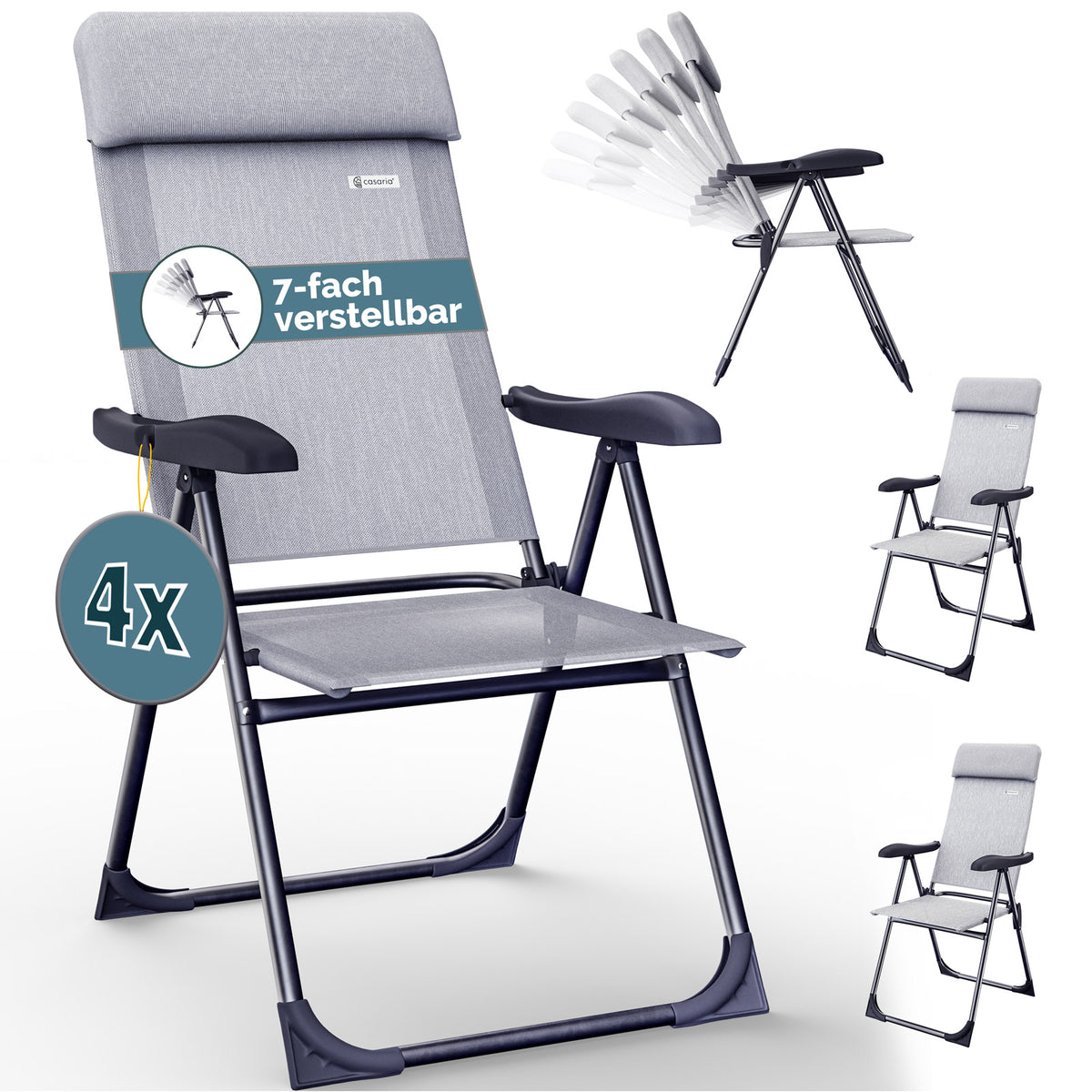 Sedie da giardino pieghevoli set da 4 grigio-melange