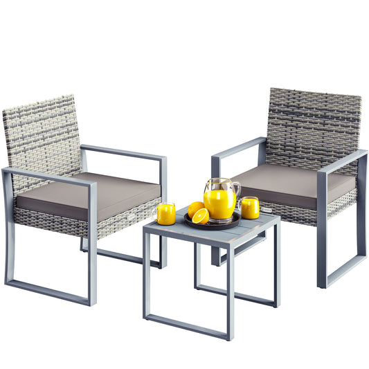Salotto da giardino 3 pezzi polyrattan WPC grigio