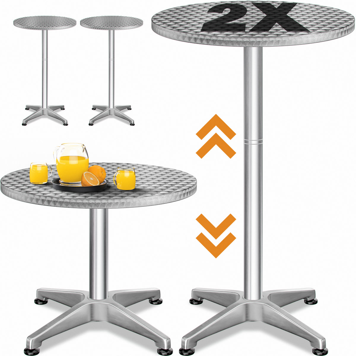 Set di 2 tavoli da bar in alluminio argento Ø60cm Altezza regolabile