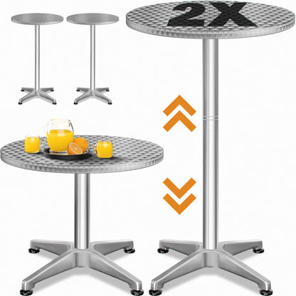 Set di 2 tavoli da bar in alluminio argento Ø60cm Altezza regolabile