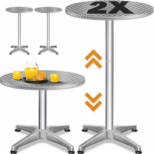 Set di 2 tavoli da bar in alluminio argento Ø60cm Altezza regolabile