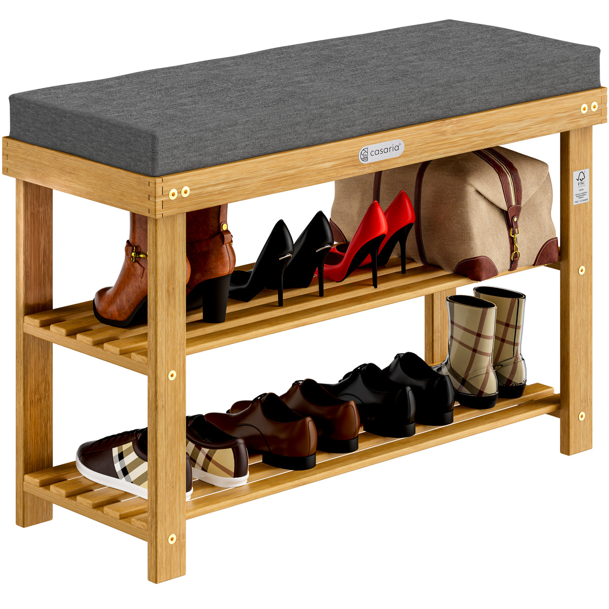 Panchina per scarpe in legno di acacia certificato FSC® 90x30x48cm
