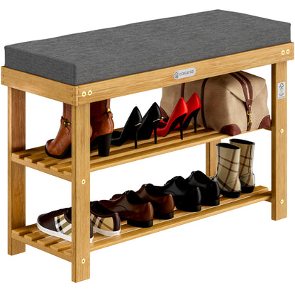 Panchina per scarpe in legno di acacia certificato FSC® 90x30x48cm