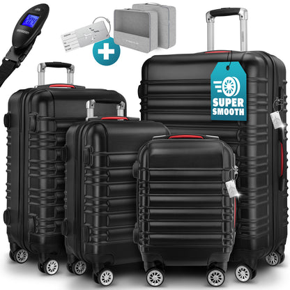 Set di valigie rigide Baseline 4 pezzi, accessori in ABS nero
