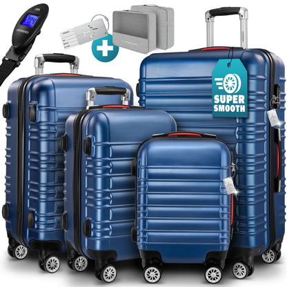 Set di valigie rigide 4 pezzi Baseline, accessori in ABS blu