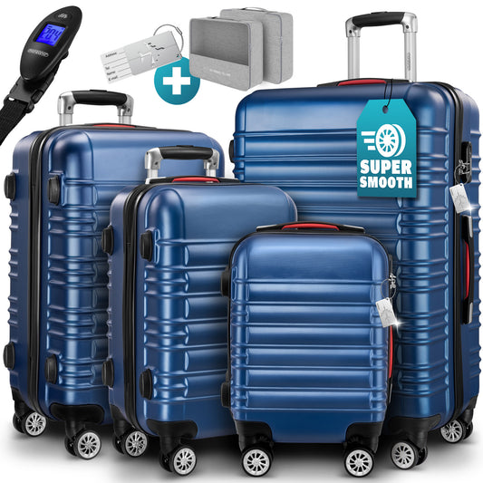Set di valigie rigide 4 pezzi Baseline, accessori in ABS blu