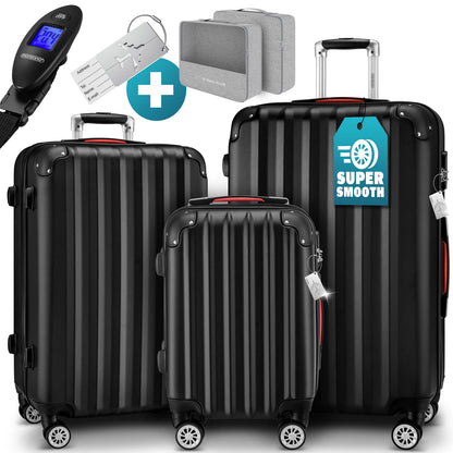 Set di valigie rigide 3 pezzi Baseline, accessori in ABS nero