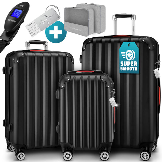 Set di valigie rigide 3 pezzi Baseline, accessori in ABS nero