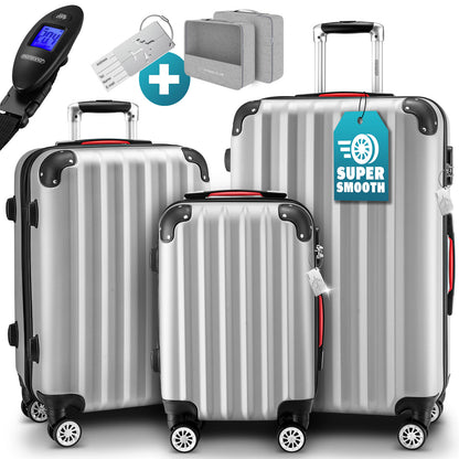 Set di valigie rigide Baseline 3 pezzi, accessori in ABS argento