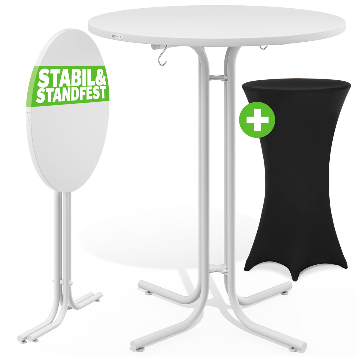 Tavolo bar bianco 110x70cm + copertura tavolo bar nero Ø70cm