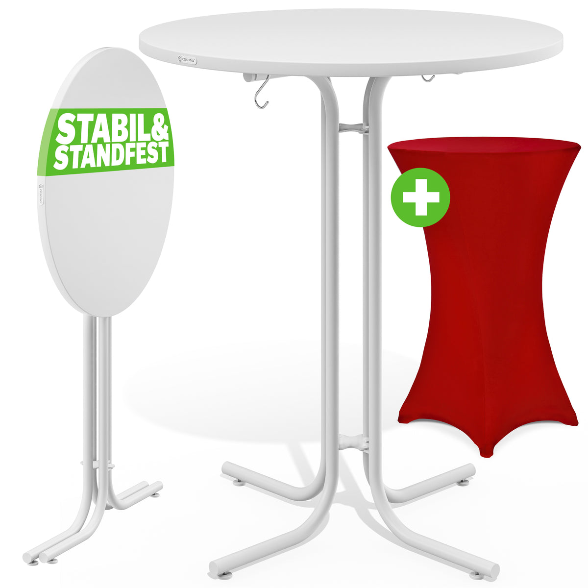 Tavolo bar bianco 110x80cm + copritavolo bar rosso Ø80cm