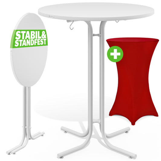 Tavolo bar bianco 110x80cm + copritavolo bar rosso Ø80cm
