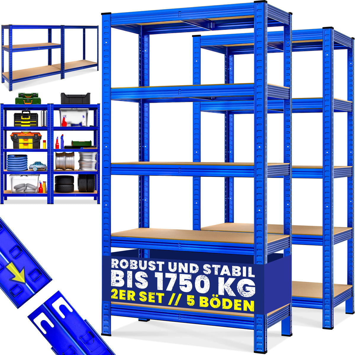 Scaffali per carichi pesanti Set di 2 Blu 180x90x40cm 875kg