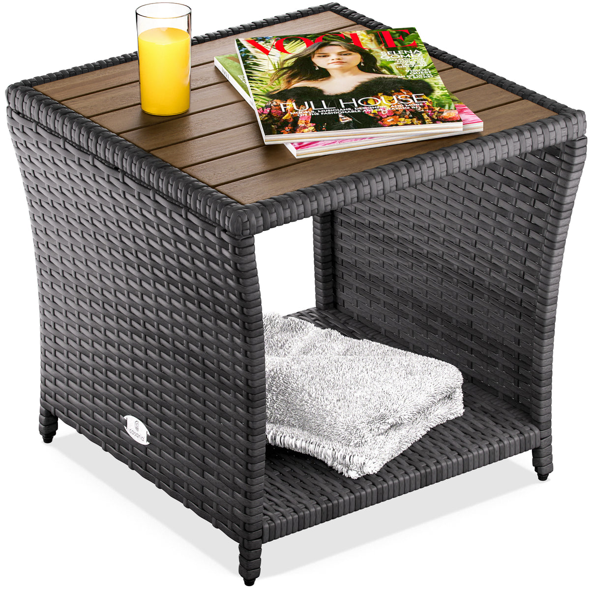 Tavolino in polyrattan grigio 45x45x40cm