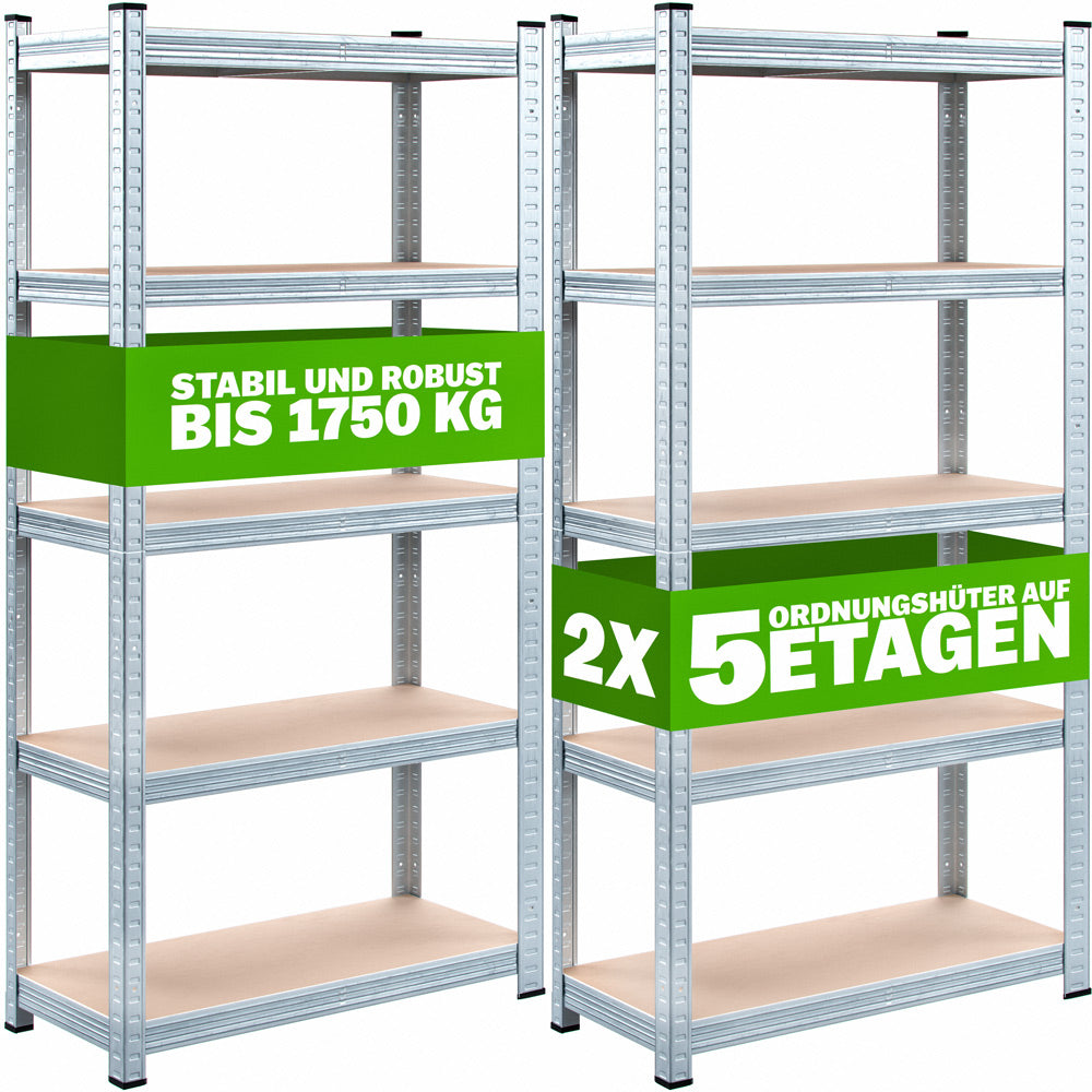 Set di 2 scaffali per carichi pesanti 180x90x60cm zincati 875kg
