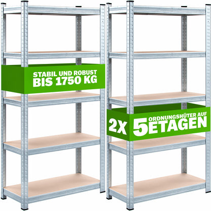 Set di 2 scaffali per carichi pesanti 180x90x60cm zincati 875kg