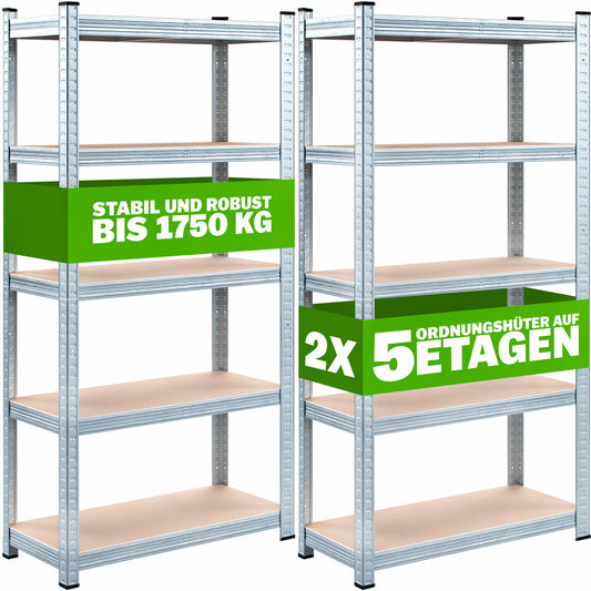 Set di 2 scaffali per carichi pesanti 180x90x60cm zincati 875kg