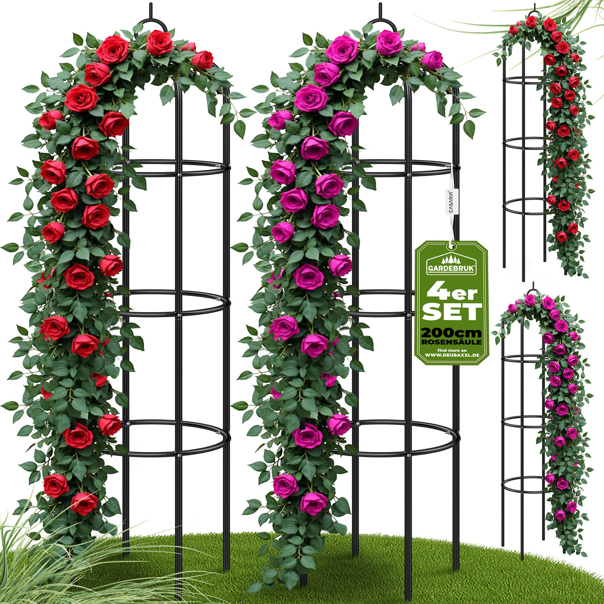 Pilastri per rose set da 4 nero 200x40cm