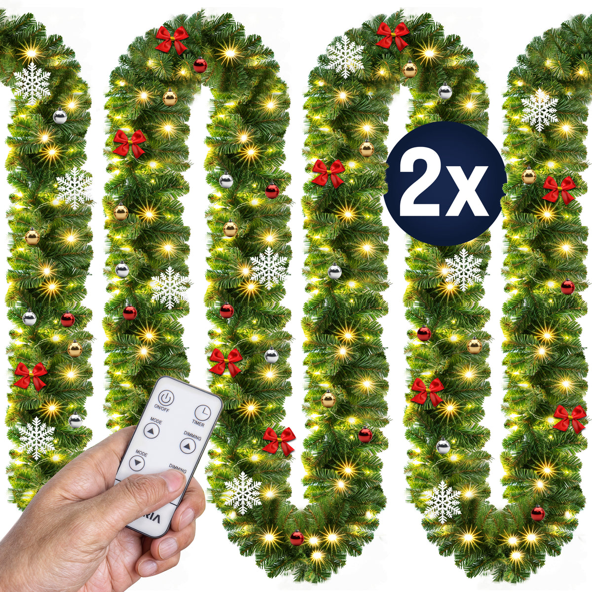 Ghirlanda natalizia 2xSet 5m 80 LED con adobbi e telecomando