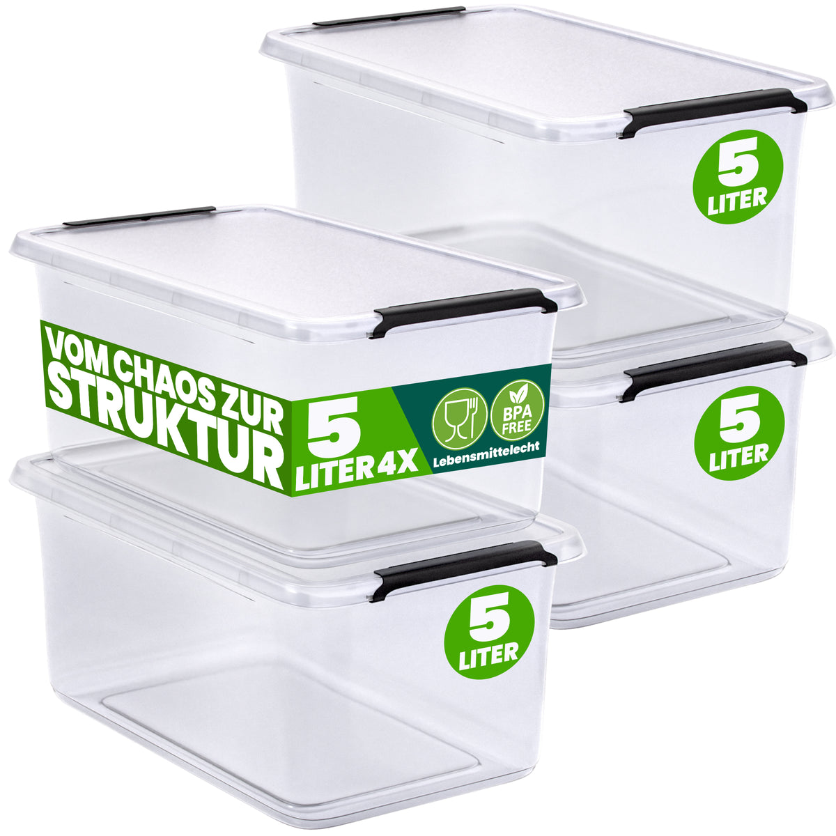 Scatola di stoccaggio set da 4 trasparente 30x20x12cm 5L