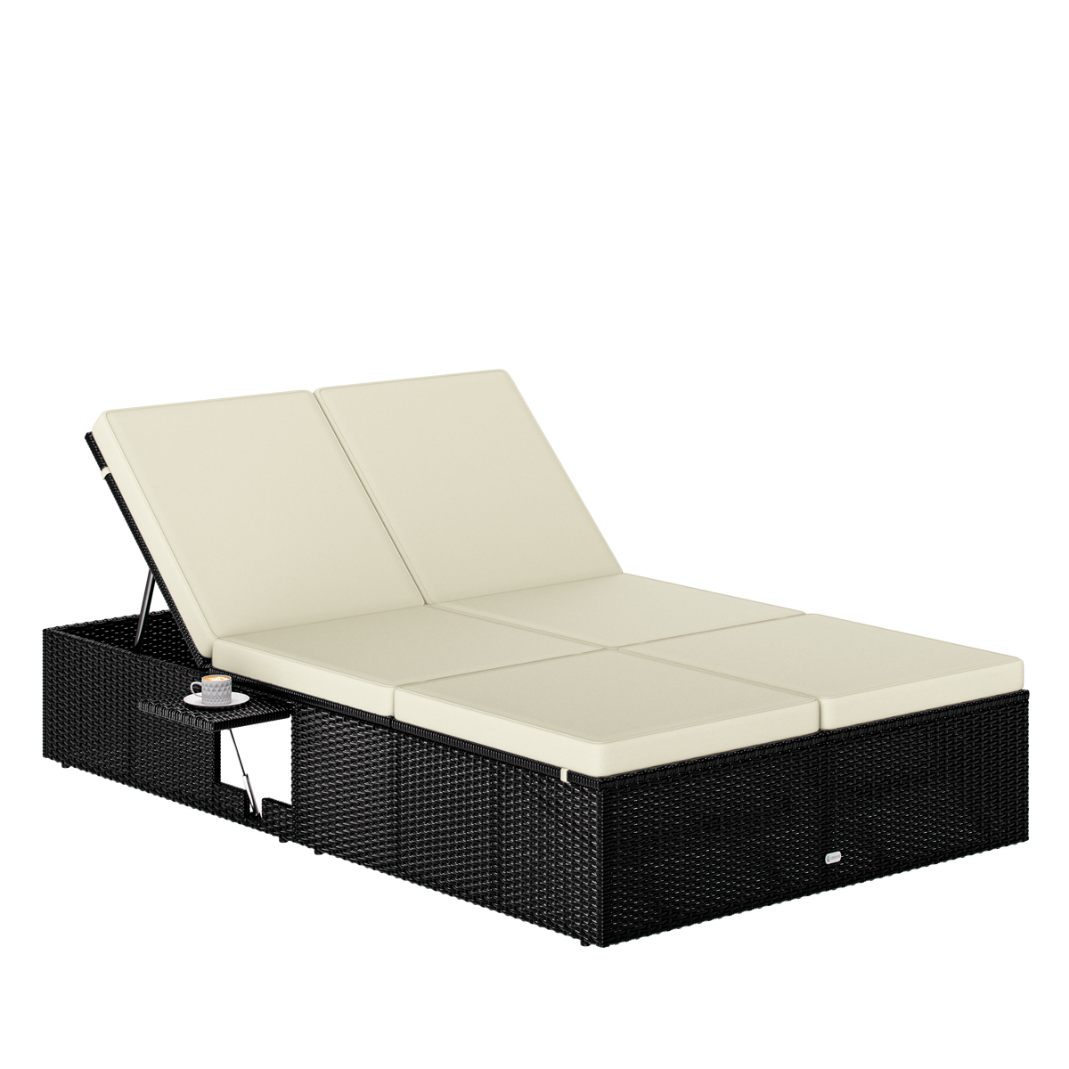 Lettino prendisole in polyrattan nero/crema 200x115x33cm