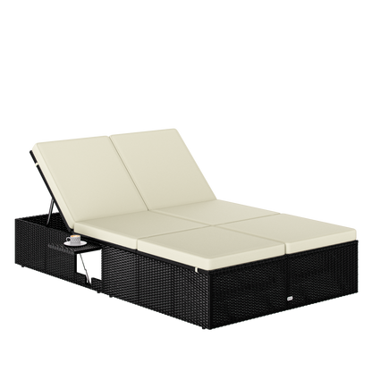 Lettino prendisole in polyrattan nero/crema 200x115x33cm