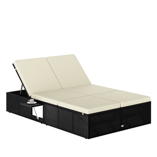 Lettino prendisole in polyrattan nero/crema 200x115x33cm