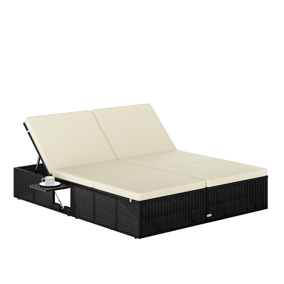 Lettino in polyrattan nero/crema 200x160x33cm