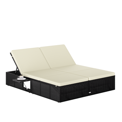 Lettino in polyrattan nero/crema 200x160x33cm