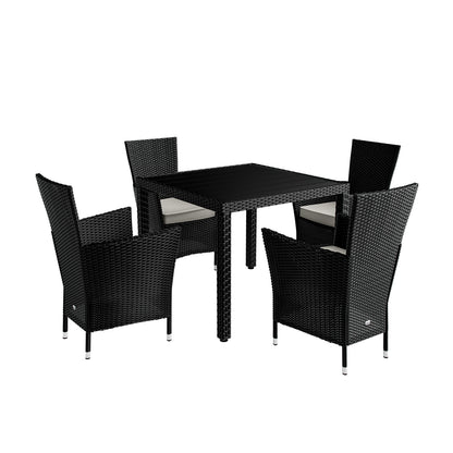 Gruppo di sedute da giardino in polyrattan Riga 5 pezzi nero