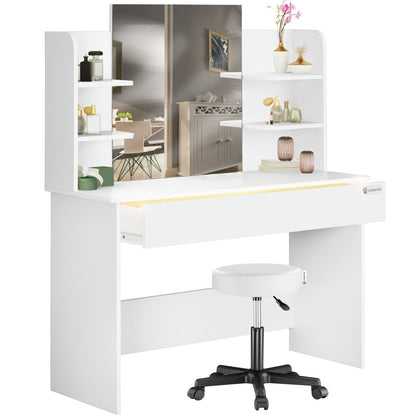 Tavolino da toilette Lucia Bianco 140x110x40cm con sgabello rotante