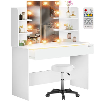Tavolino Lucia Bianco 140x110x40cm con LED + sgabello rotante