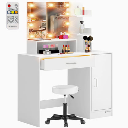 Tavolino da toilette Jocelyn Bianco 140x90x40cm LED + sgabello su rotelle