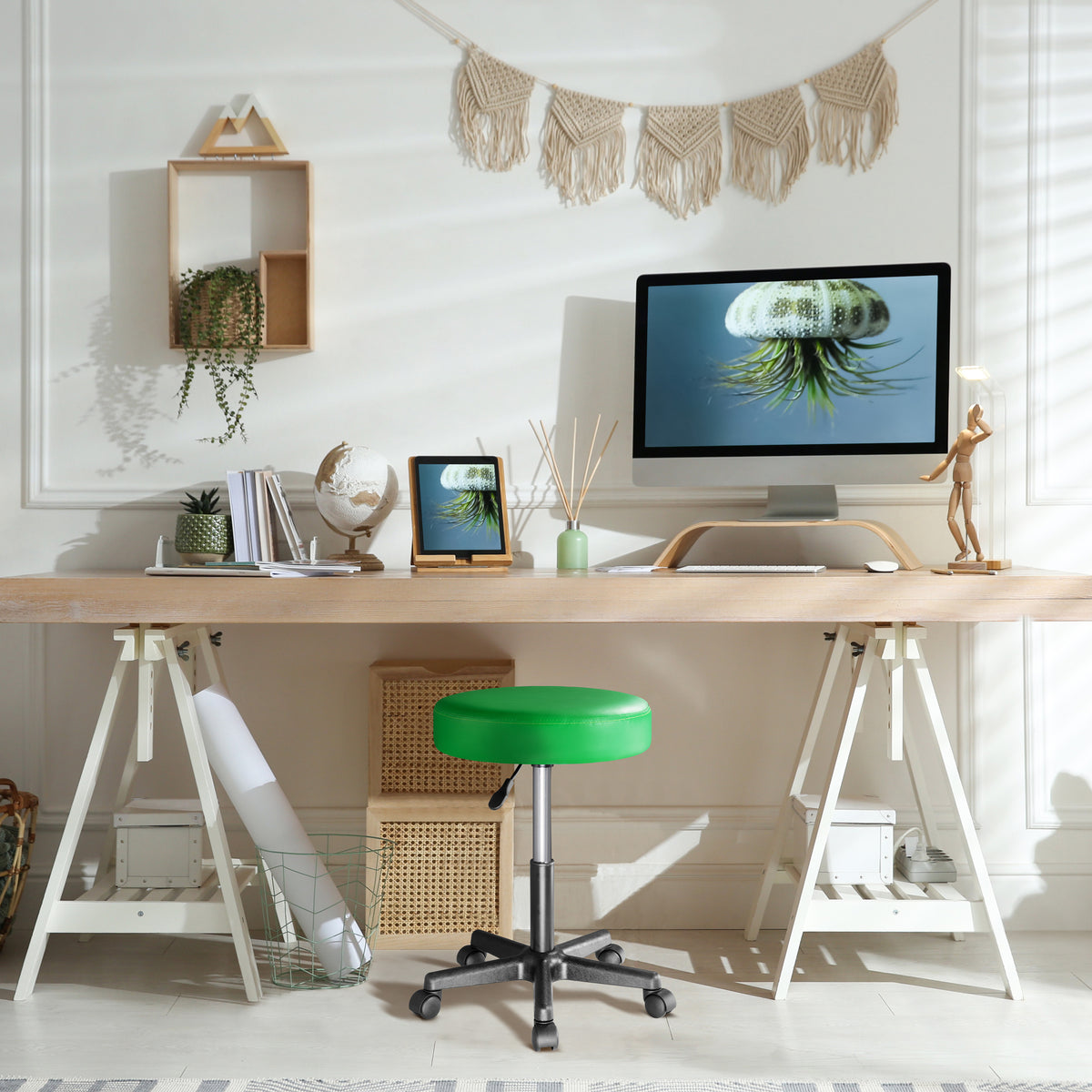 Sgabello girevole altezza regolabile verde 56x56x46-61cm