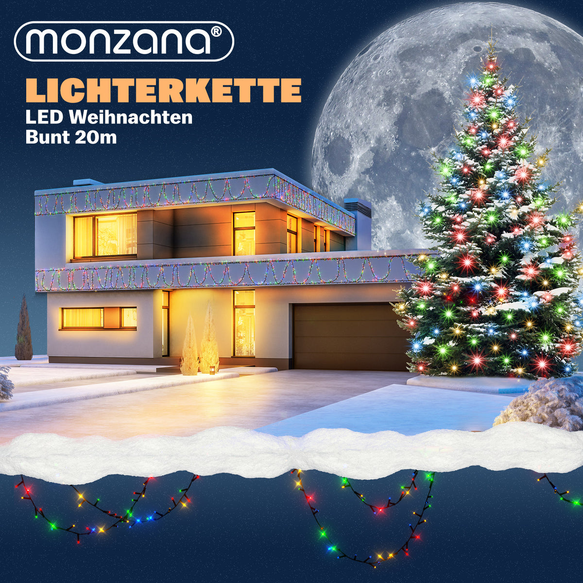 Catena di luci Natale 200 LED colorato 20m telecomando