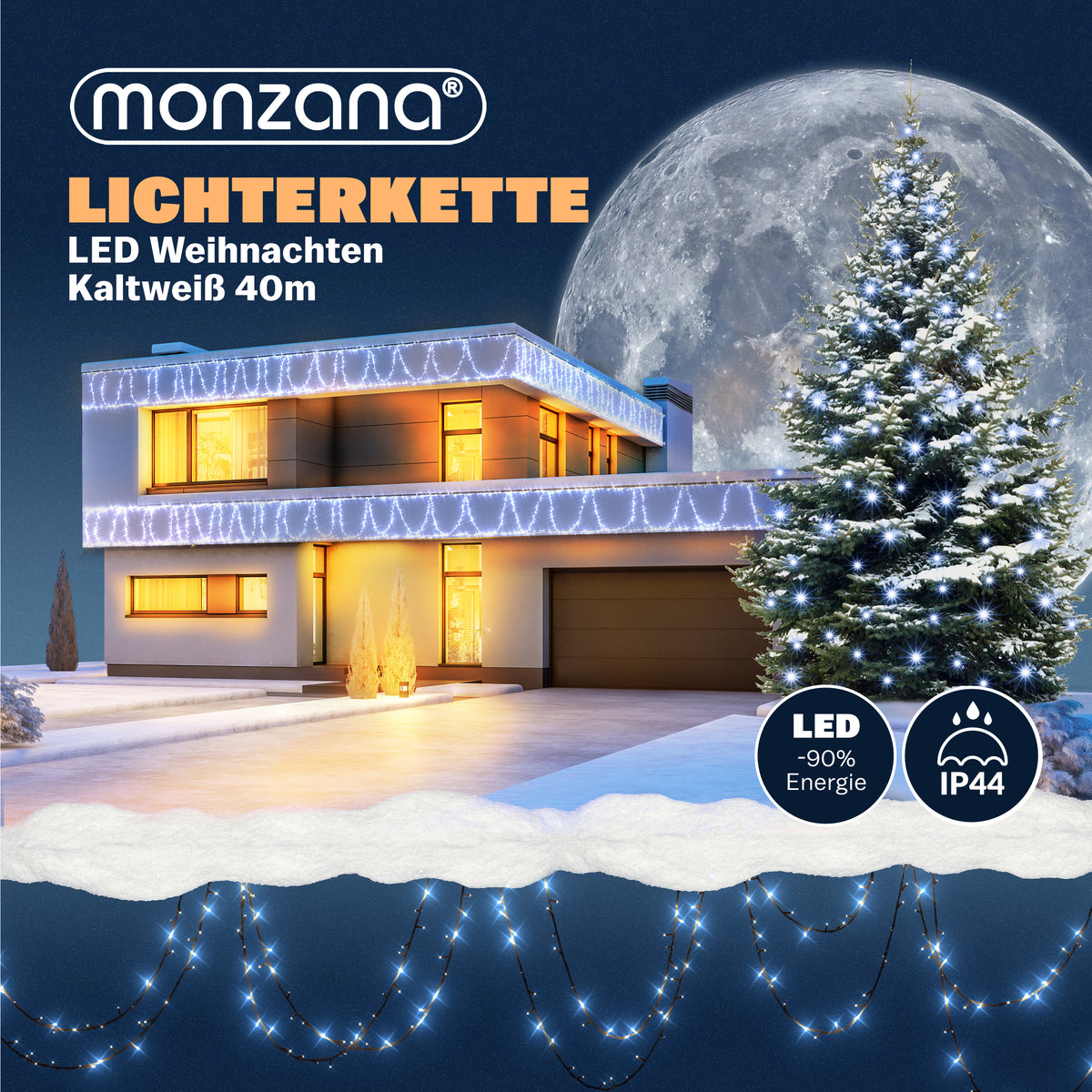 Catena di luci Natale 400 LED bianco freddo 40m
