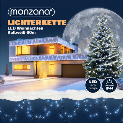 Catena di luci Natale 600 LED bianco freddo 60m