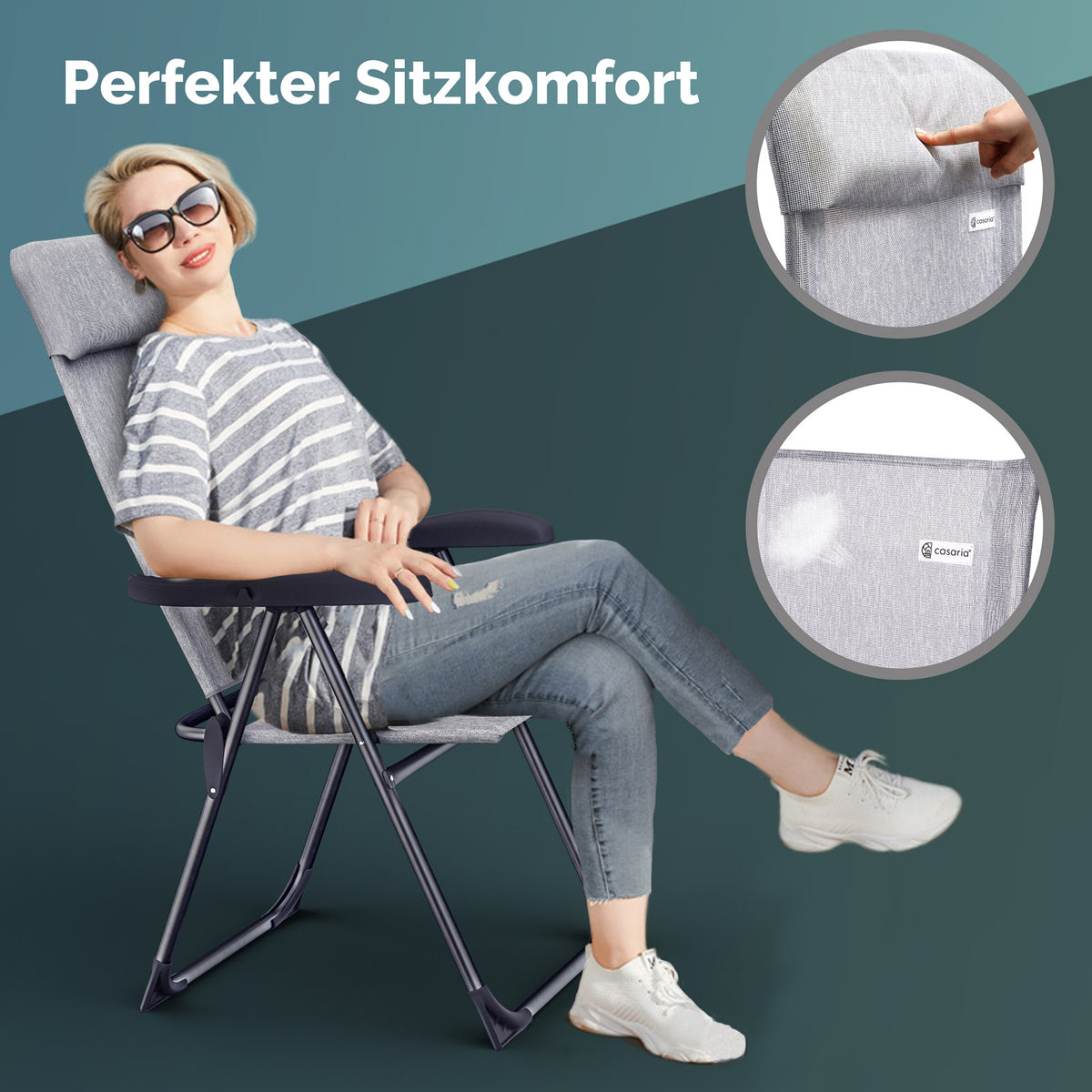 Sedie da giardino pieghevoli set da 4 grigio-melange